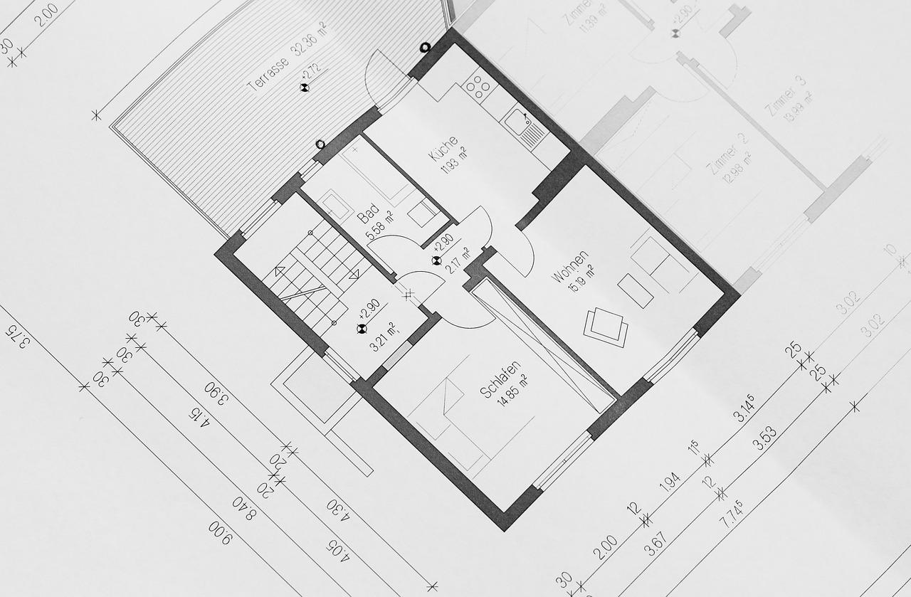 Darstellung eines Bauplans einer Wohnung oder eines Hauses